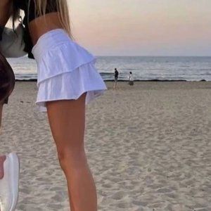 White Mini Skirt Bikini Coverup with Lettuce Hem